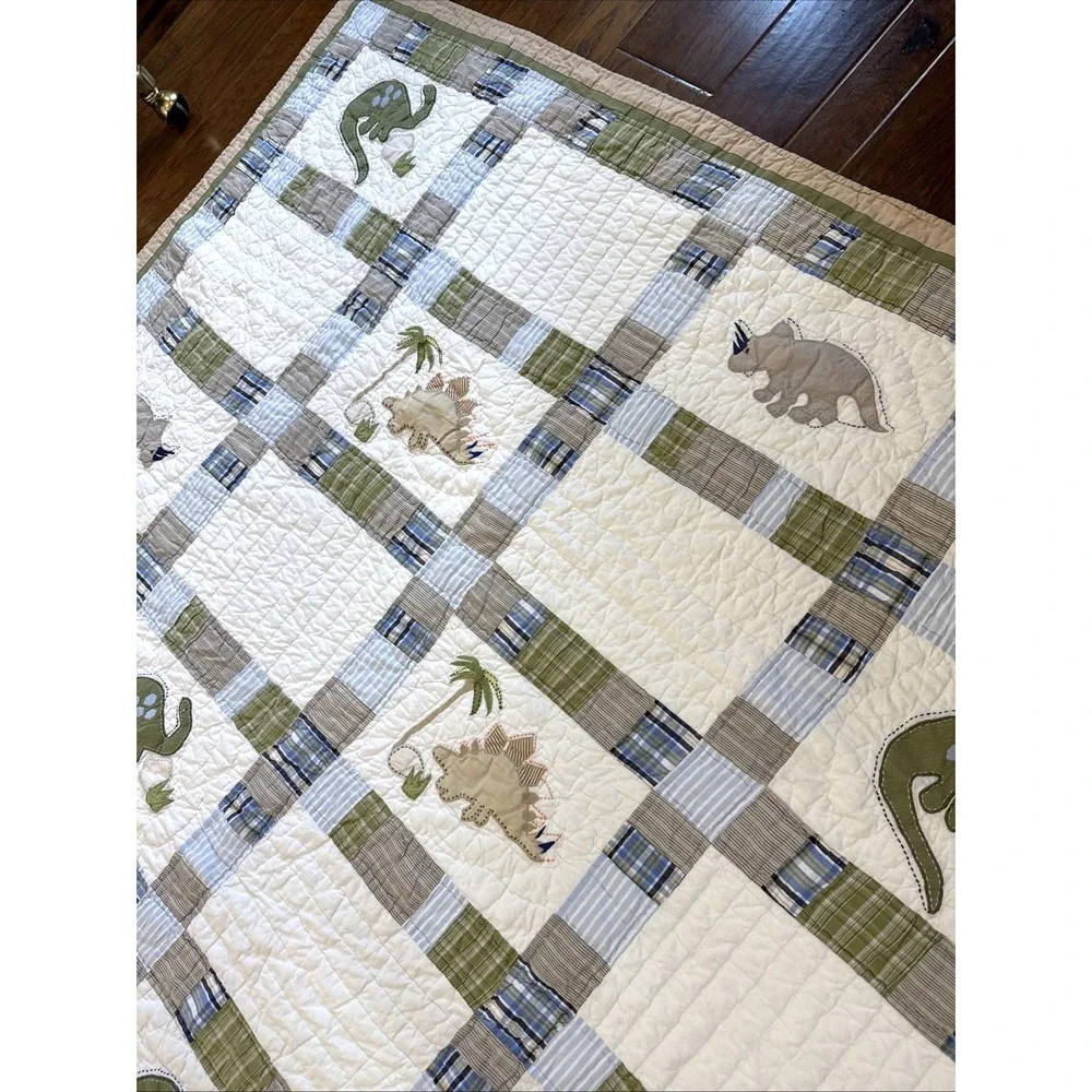 Pottery Barn Kids Jurassic Dinosaur Patchwork Twin Quilted Blanket 66x86 Bedding